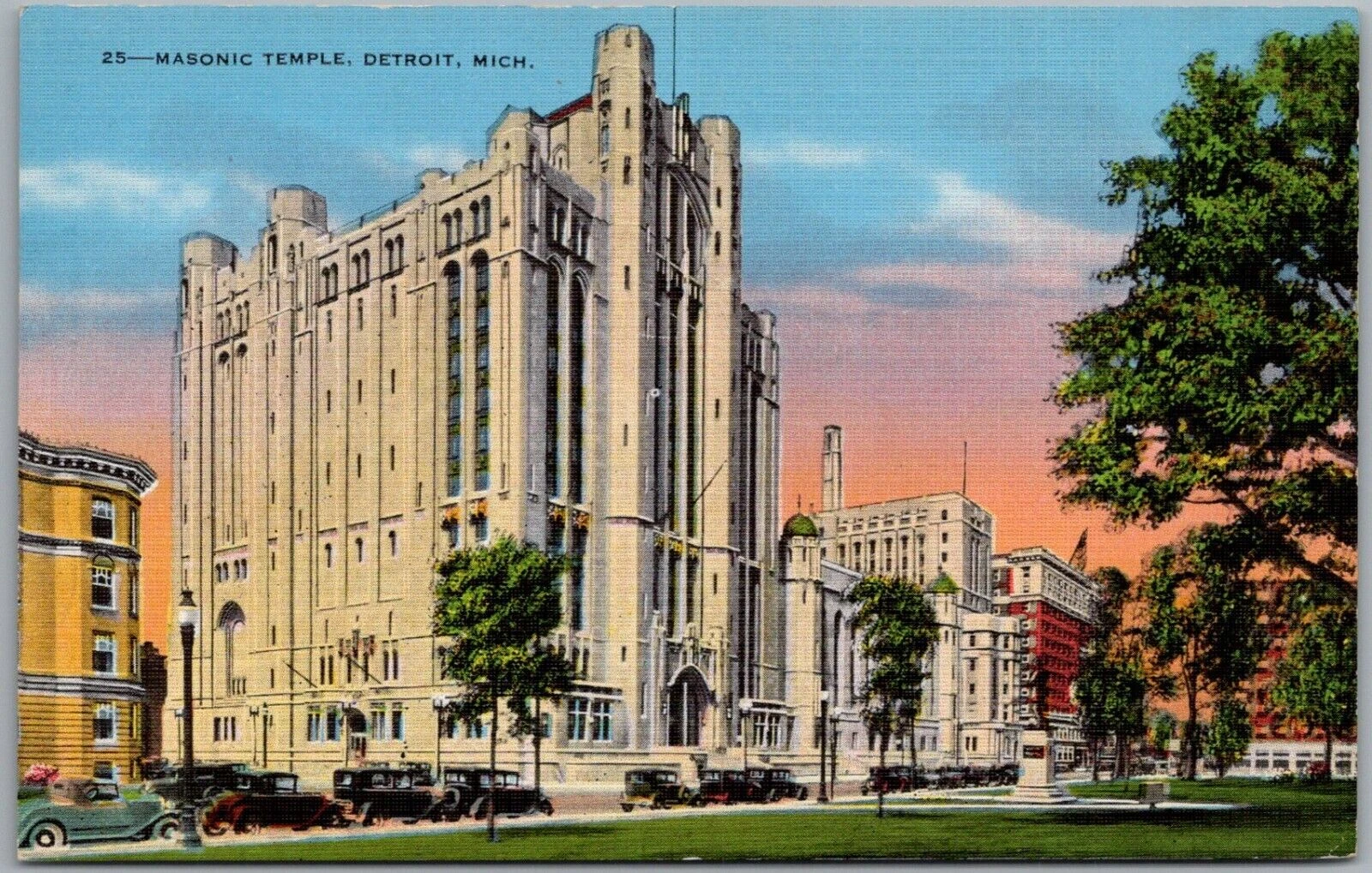 Masonic Temple Detroit Michigan Postcard